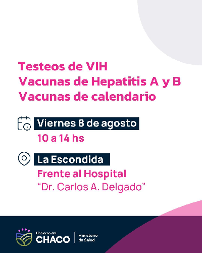 LA ESCONDIDA: SALUD INVITA A LA JORNADA DE TESTEOS Y VACUNACIÓN